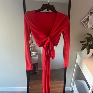 SHEIN red long sleeve wrap top